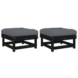 Apoios de pés p/ jardim c/ almofadões 2 pcs pinho maciço preto H