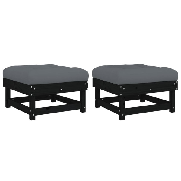 Apoios de pés p/ jardim c/ almofadões 2 pcs pinho maciço preto M 2