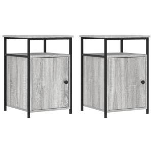 Mesitas de noche 2 uds madera contrachapada gris 40x42x60 cm H