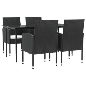5 pcs conjunto de jantar para jardim vime PE e aço preto H
