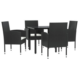 5 pcs conjunto de jantar para jardim vime PE e aço preto H