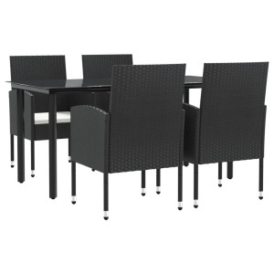 5 pcs conjunto de jantar para jardim vime PE e aço preto H