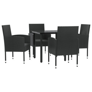 5 pcs conjunto de jantar para jardim vime PE e aço preto H