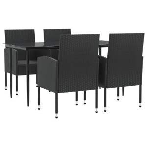 5 pcs conjunto de jantar para jardim vime PE e aço preto H
