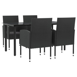 5 pcs conjunto de jantar para jardim vime PE e aço preto H