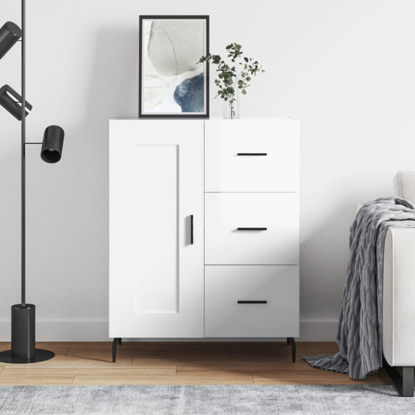 Aparador de madera contrachapada blanco brillante 69.5x34x90 cm D