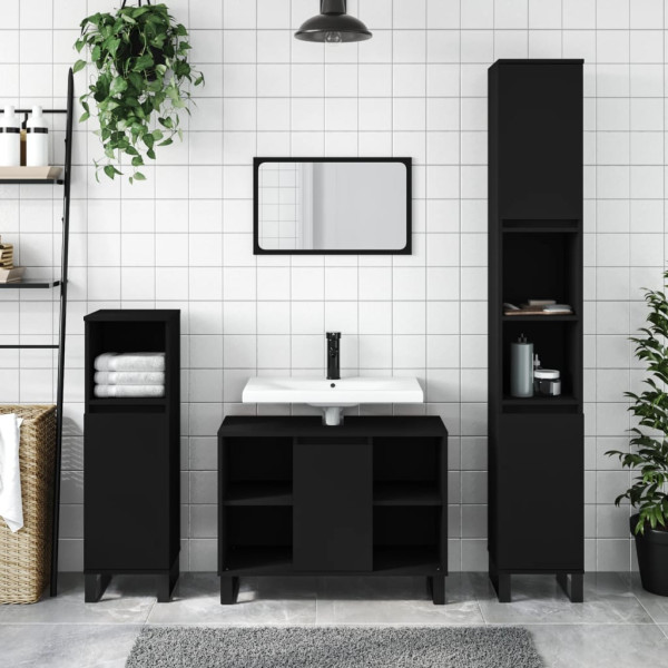 Mueble de baño madera de ingeniería negro 80x33x60 cm D