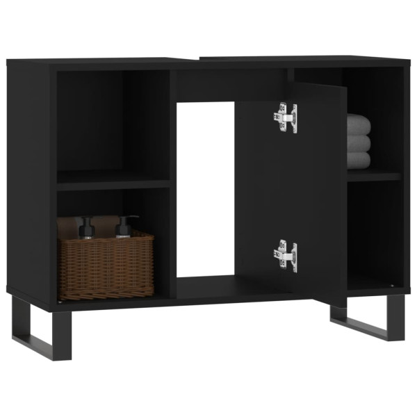 Mueble de baño madera de ingeniería negro 80x33x60 cm M 4