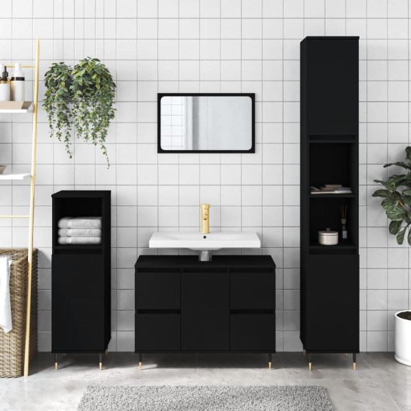 Mueble de baño madera de ingeniería negro 80x33x60 cm D