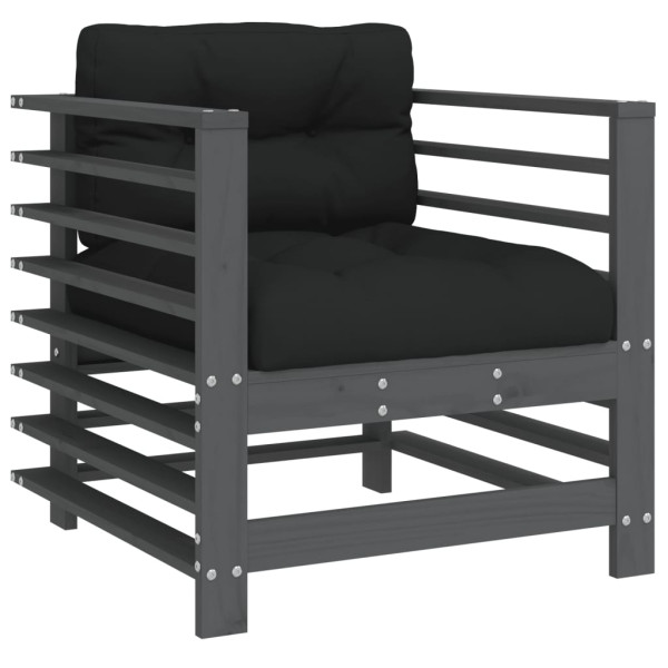Sillones de jardín con cojines 2 uds madera maciza de pino gris M 3