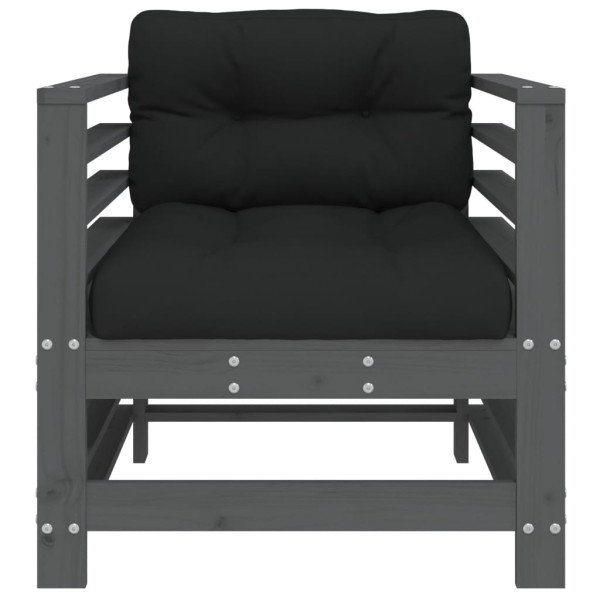 Sillones de jardín con cojines 2 uds madera maciza de pino gris M 4