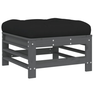 Taburete de jardín con cojín madera maciza de pino gris H