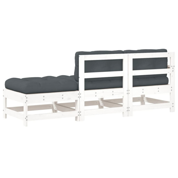 3pcs conjunto lounge jardim c/ almofadões madeira maciça branco M 3