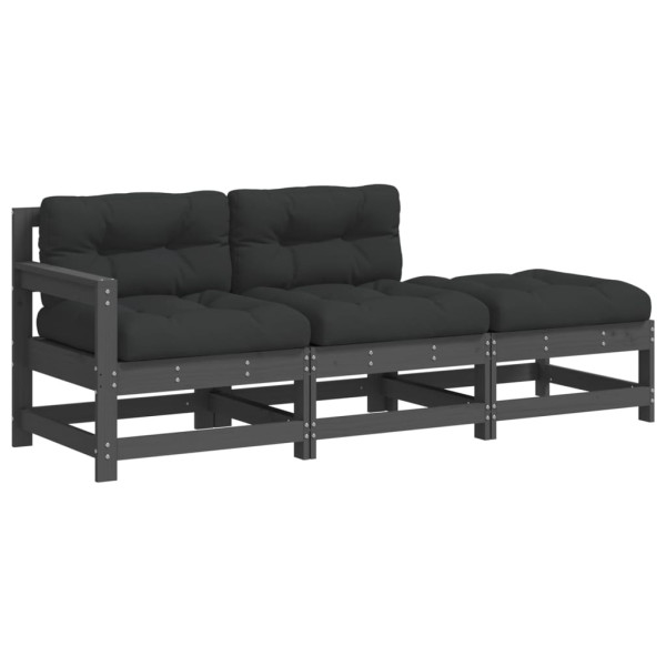 3 pcs conjunto lounge jardim c/ almofadões madeira maciça cinza M 2