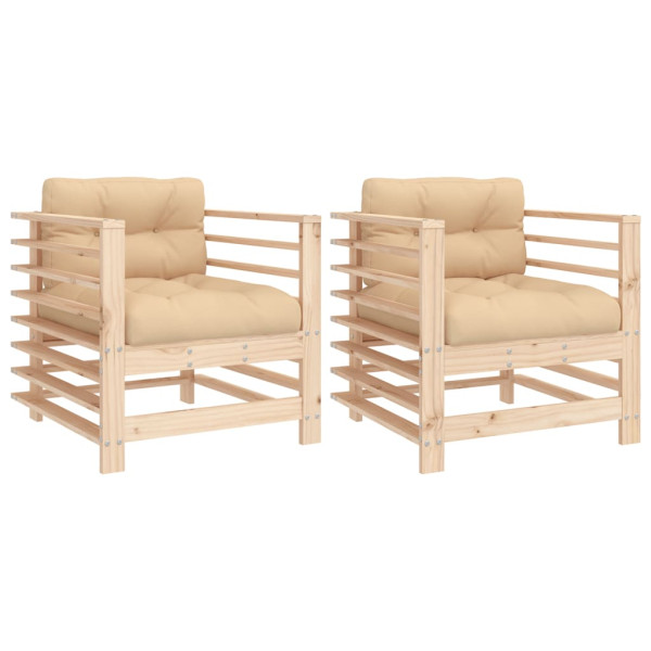 Sillones de jardín con cojines 2 uds madera maciza de pino M 2