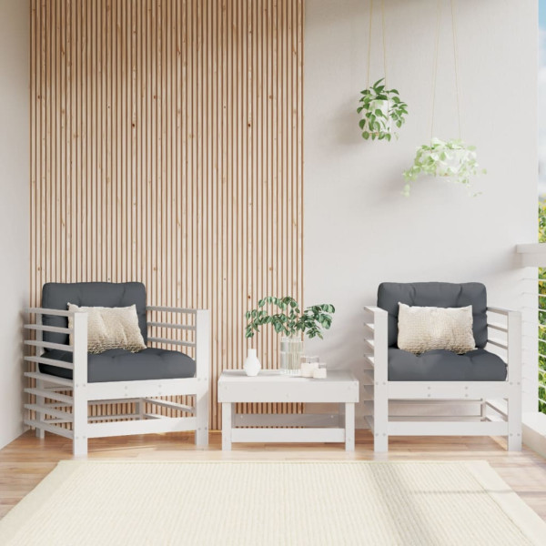 Sillones de jardín con cojines 2 uds madera maciza pino blanco D