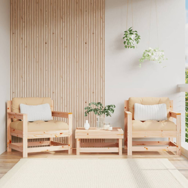 Sillones de jardín con cojines 2 uds madera maciza de pino D
