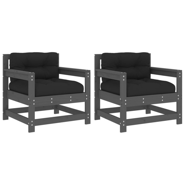 Cadeiras de jardim c/ almofadões 2 pcs pinho maciço cinzento M 2