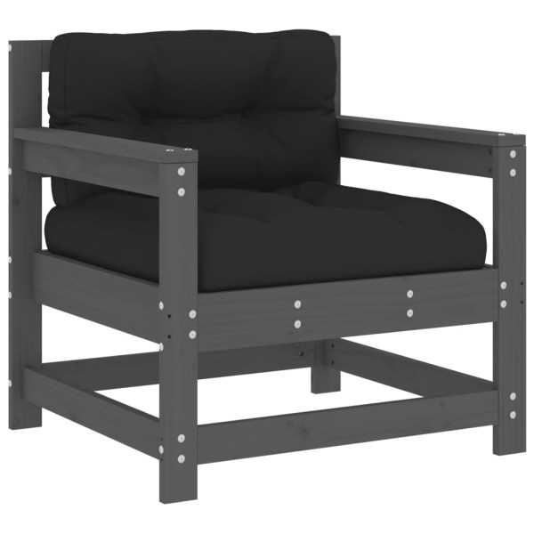 Sillones de jardín con cojines 2 uds madera maciza de pino gris M 3