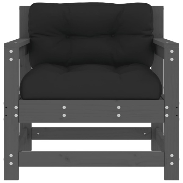Sillones de jardín con cojines 2 uds madera maciza de pino gris M 4