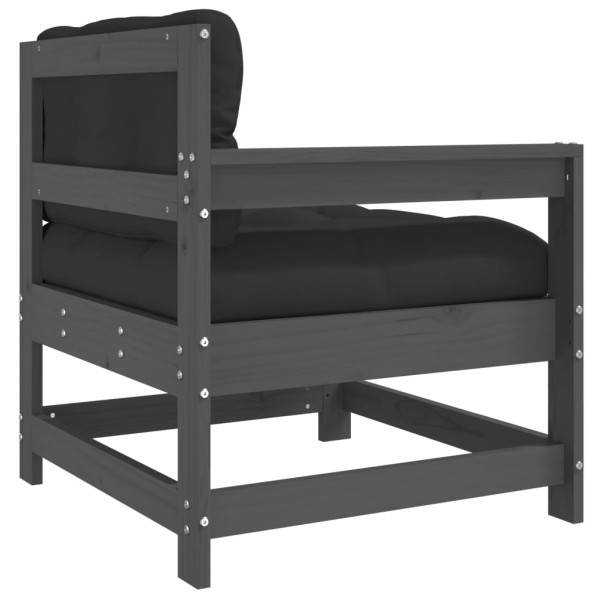Sillón de jardín con cojines madera maciza de pino gris M 5