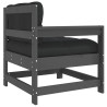 Sillón de jardín con cojines madera maciza de pino gris 5