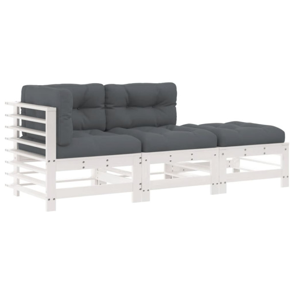 3pcs conjunto lounge jardim c/ almofadões madeira maciça branco M 2