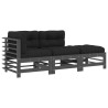 3 pcs conjunto lounge jardim c/ almofadões madeira maciça cinza 2