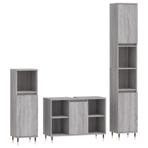 Set de muebles de baño 3 pzas madera contrachapada gris sonoma H