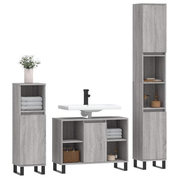 Set de muebles de baño 3 pzas madera contrachapada gris sonoma M 3