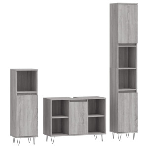 Set de muebles de baño 3 pzas madera contrachapada gris sonoma H