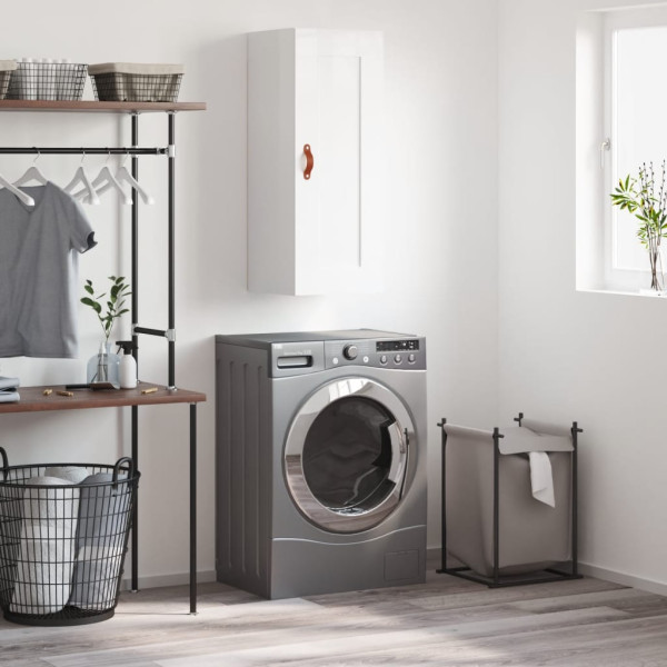 Armario de pared madera ingeniería blanco brillo 34.5x34x90 cm D