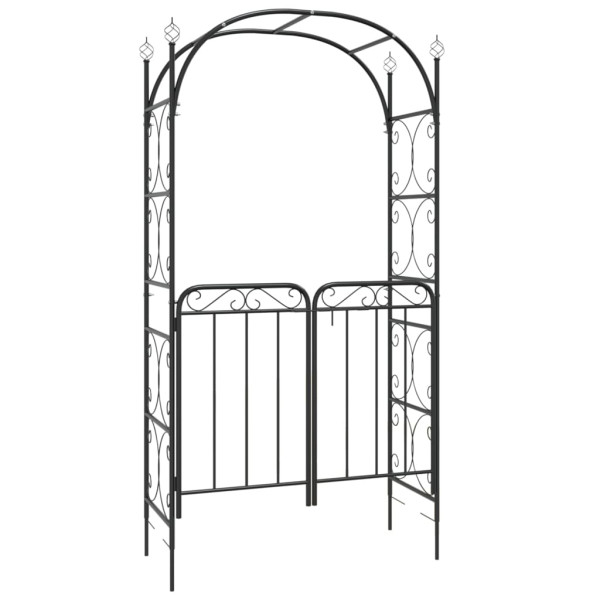 Arco de jardín con puerta acero negro 108x45x235 cm M 2