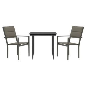 3 pcs conjunto de jantar para jardim aço e textilene preto H