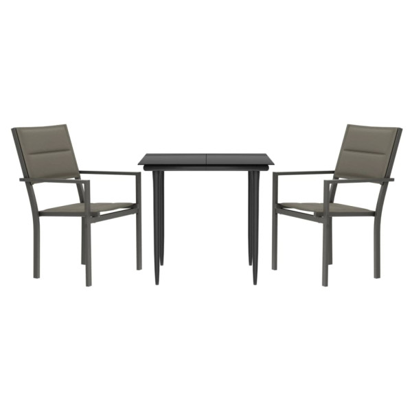 Juego de comedor para jardín 3 piezas acero y textilene negro M 2
