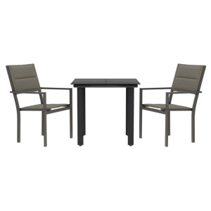 3 pcs conjunto de jantar para jardim aço e textilene preto H
