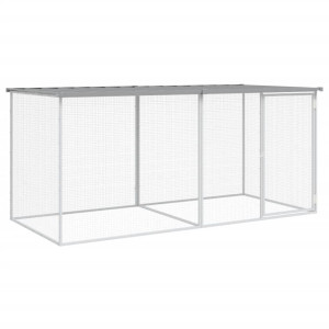 Galinheiro com teto 203x98x90 cm aço galvanizado cinza-claro H