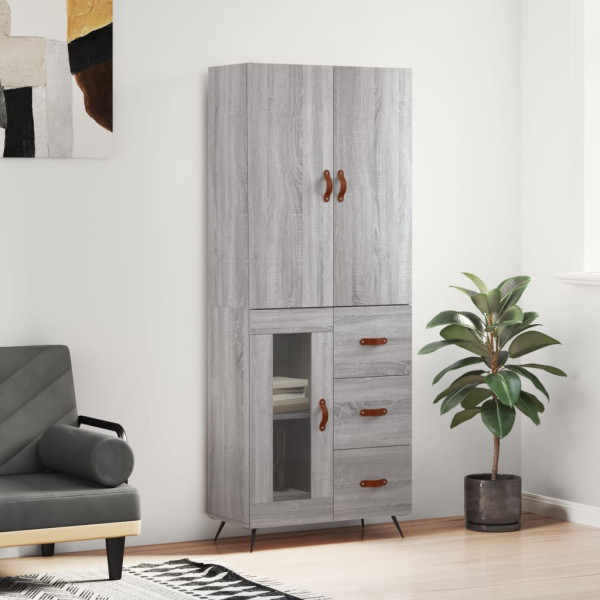 Aparador alto madera contrachapada gris sonoma 69.5x34x180 cm D