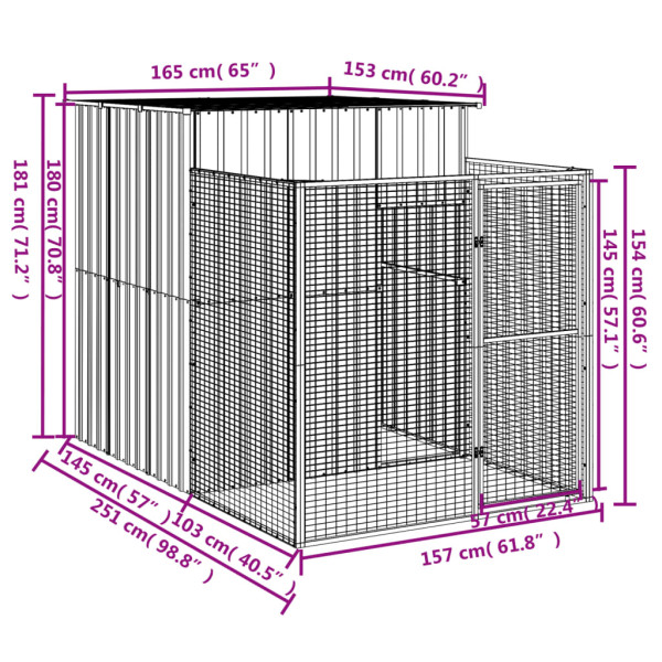 Caseta perros corral acero galvanizado gris claro 165x251x181cm M 5