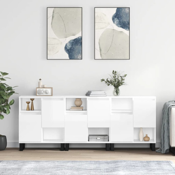 Aparadores 3 uds madera contrachapada blanco brillo D