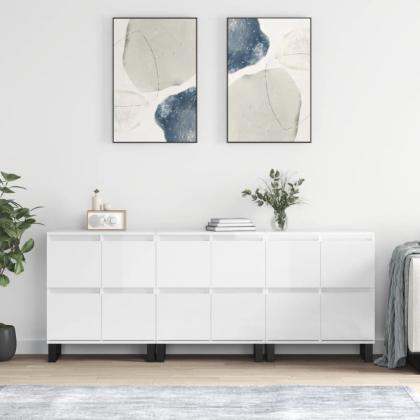 Aparadores 3 uds madera contrachapada blanco brillo D