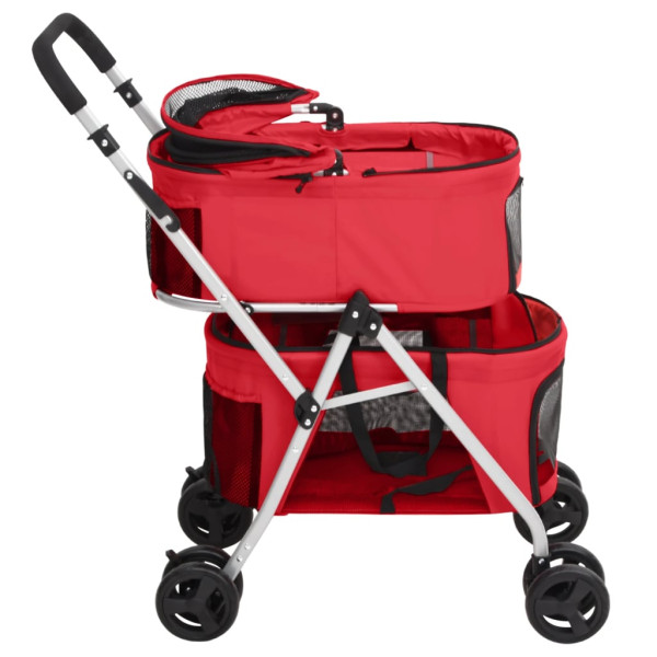 Cochecito doble de perros plegable tela oxford rojo 83x48x97 cm M 4