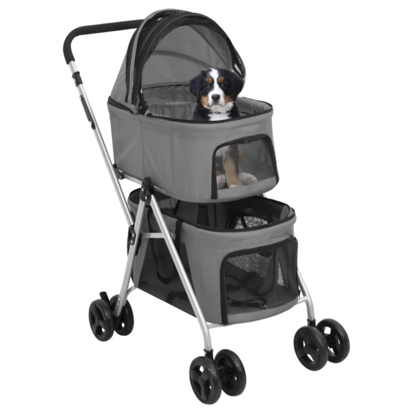 Cochecito doble de perros plegable tela oxford gris 83x48x97cm M 2