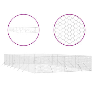 Canil de exterior 8x16x2 m aço galvanizado prateado H