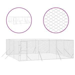 Perrera de exterior acero galvanizado plateado 6x6x2 m H