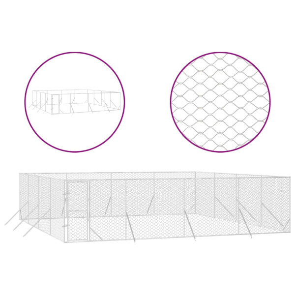 Perrera de exterior acero galvanizado plateado 8x8x2 m M 2