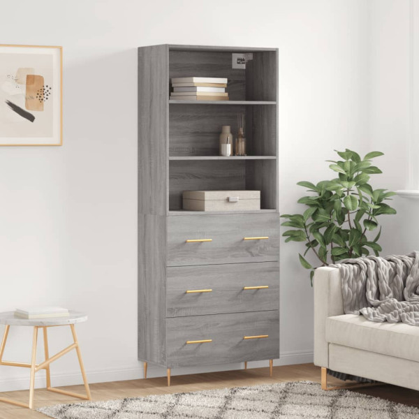 Aparador alto madera contrachapada gris sonoma 69.5x34x180 cm D