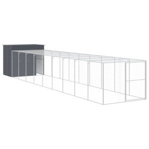 Caseta perros con corral acero galvanizado gris 214x1069x181 cm H