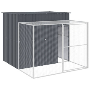 Caseta perros con corral acero galvanizado gris 214x253x181 cm H