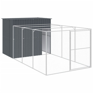 Caseta perros con corral acero galvanizado gris 214x457x181 cm H